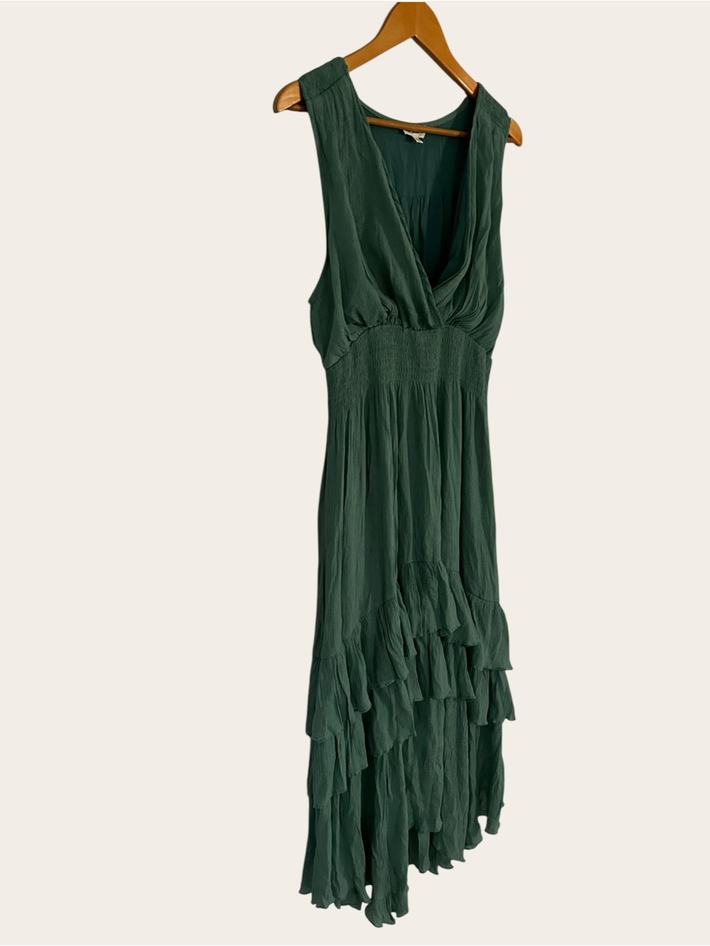 eesome Teal Green V‑Neck High‑Low Ruffle Maxi Dress - Picture 7 of 14